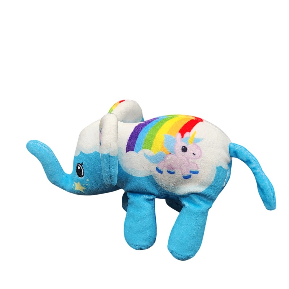 Pop Art Soft Blue Elephant Plush Rainbow Unicorn Cloud Toy Whimsical Decor